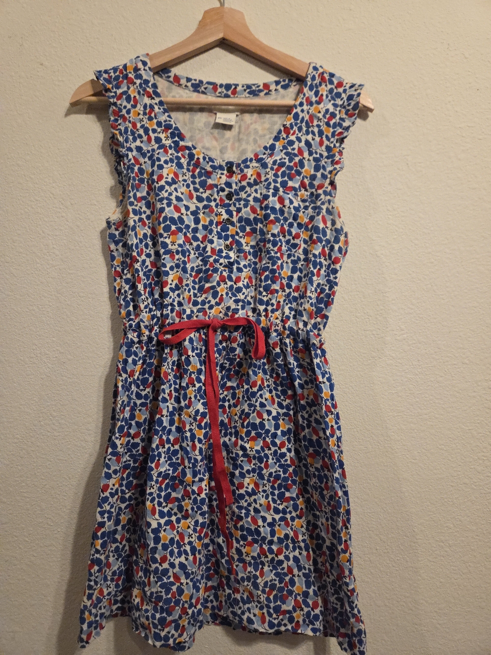 Urban Outfitters Blue Floral Print Sleeveless Dress with Red Tie